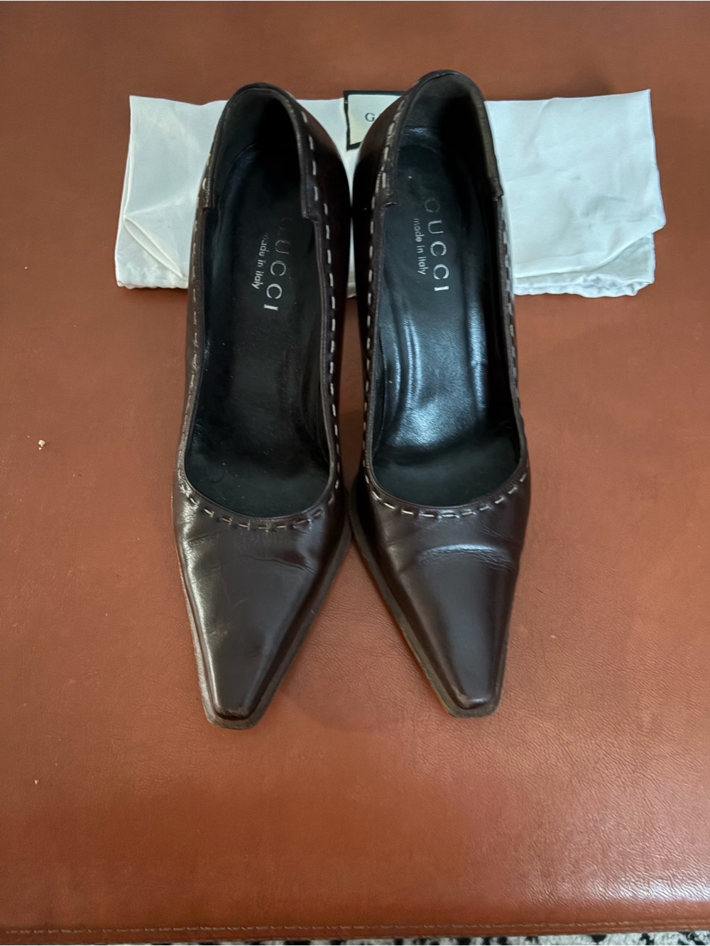 Gucci Dark Brown Pointed Toe Leather Pumps